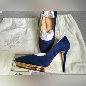Brand New Charlottle Olympia Debbie Suede heart-platform pump in Midnight/Navy